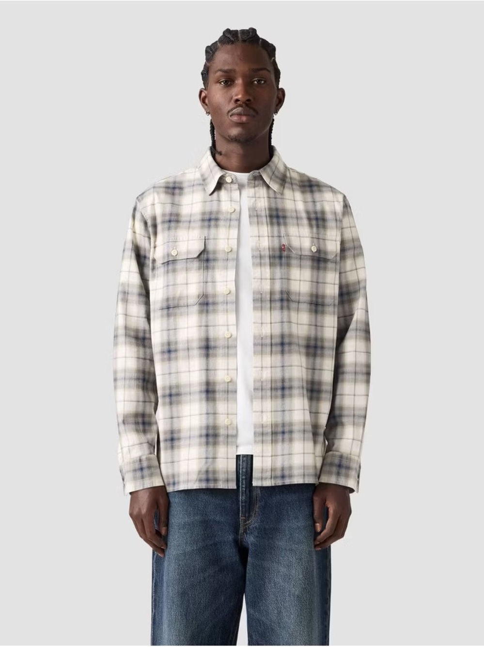 Levi's Relaxed Fit Long Sleeve Worker Plaid Button-Down Shirt, Grey, NWT